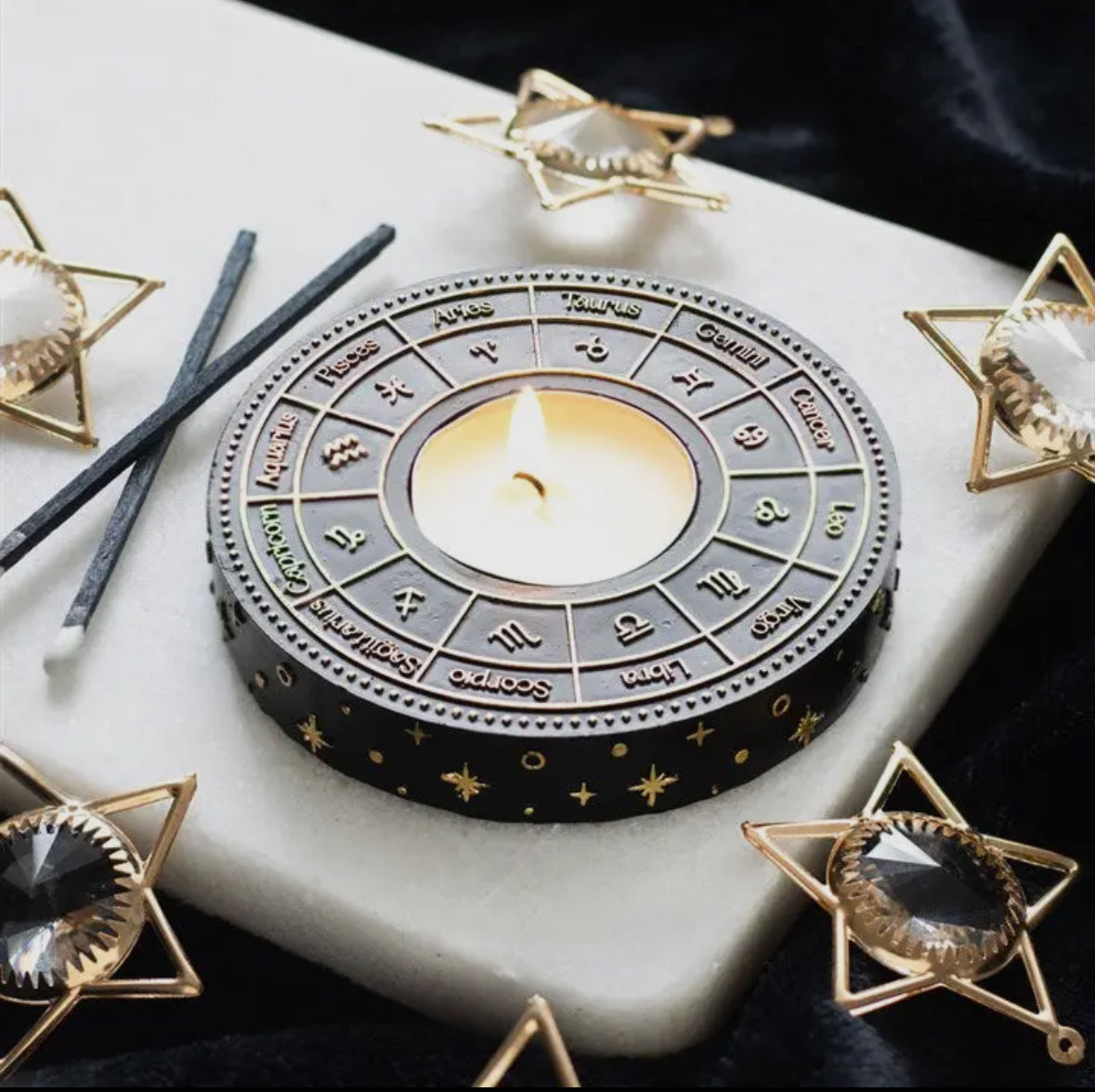 Astrology Wheel Zodiac Tealight Candle Holder Planet Sis