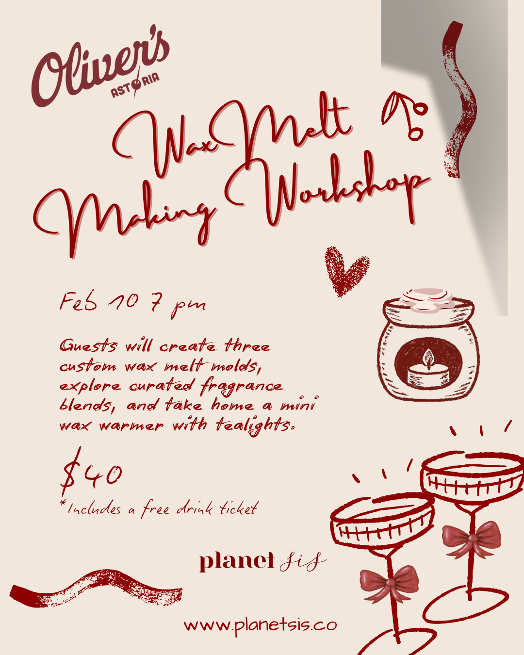 Oliver's Astoria X Planet Sis Wax Melt Making Event Planet Sis